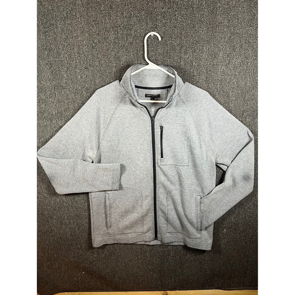 Banana Republic Mens Large Gray Full Zip Mock Neck Raglan Jacket Heathered